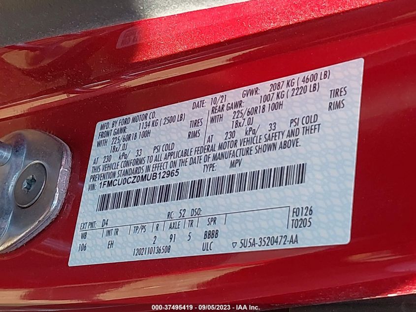 2021 FORD ESCAPE SEL HYBRID - 1FMCU0CZ0MUB12965