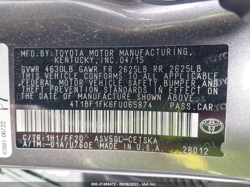 2015 TOYOTA CAMRY XLE/SE/LE/XSE - 4T1BF1FK6FU065874
