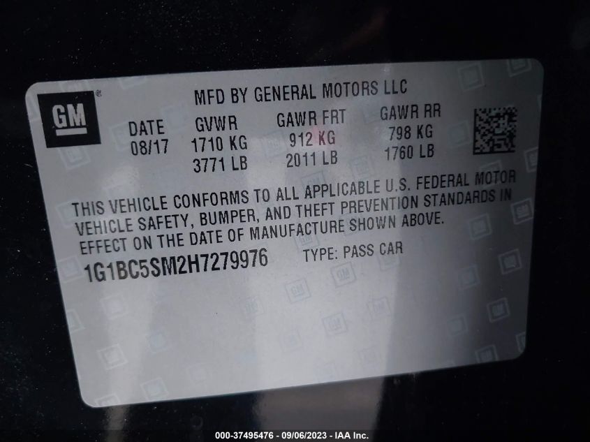 2017 CHEVROLET CRUZE LS - 1G1BC5SM2H7279976