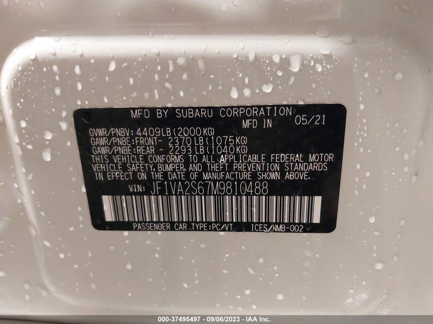 VIN JF1VA2S67M9810488 2021 SUBARU WRX STI