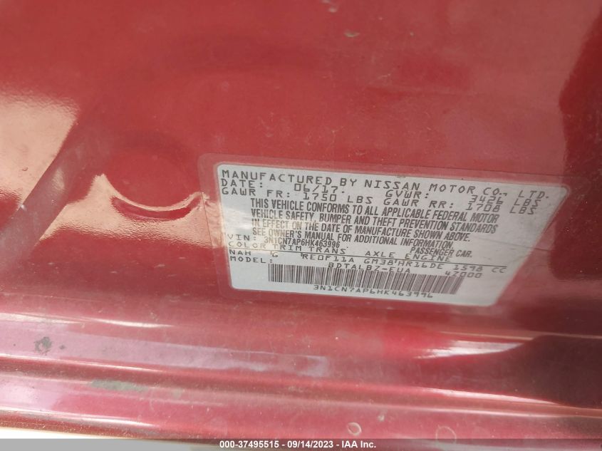 2017 NISSAN VERSA SEDAN SV 3N1CN7AP6HK463996