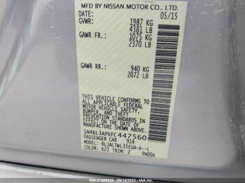 2015 NISSAN ALTIMA 3.5 SL - 1N4BL3APXFC447560