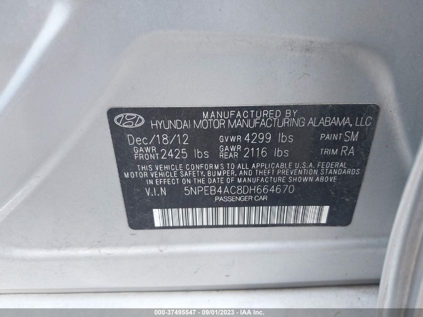 2013 HYUNDAI SONATA GLS PZEV - 5NPEB4AC8DH664670