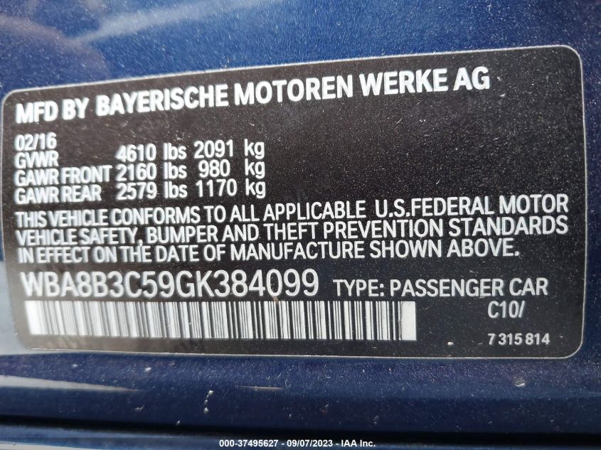 2016 BMW 340I WBA8B3C59GK384099