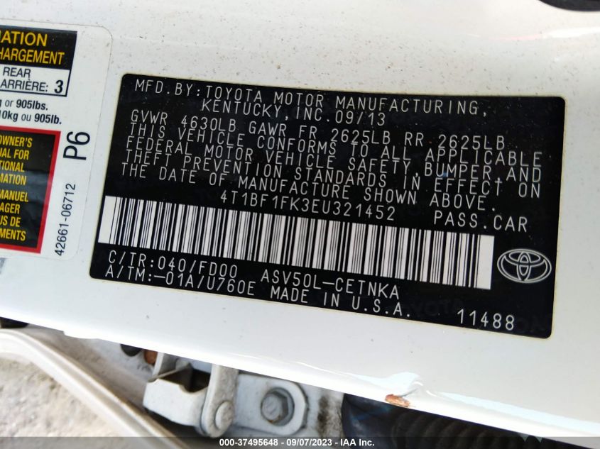 2014 TOYOTA CAMRY L/SE/LE/XLE - 4T1BF1FK3EU321452