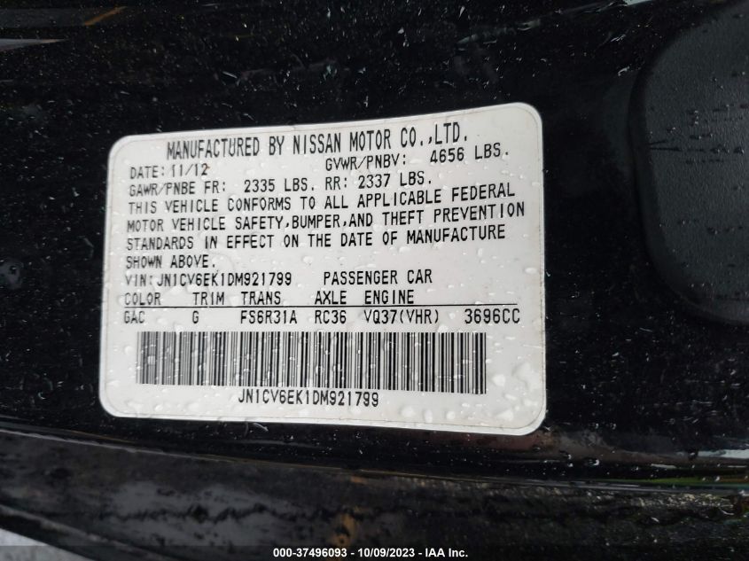 2013 INFINITI G37 COUPE IPL 6MT JN1CV6EK1DM921799