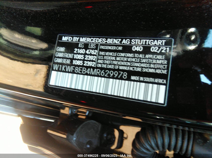 VIN W1KWF8EB4MR629978 2021 MERCEDES-BENZ C-CLASS C 300