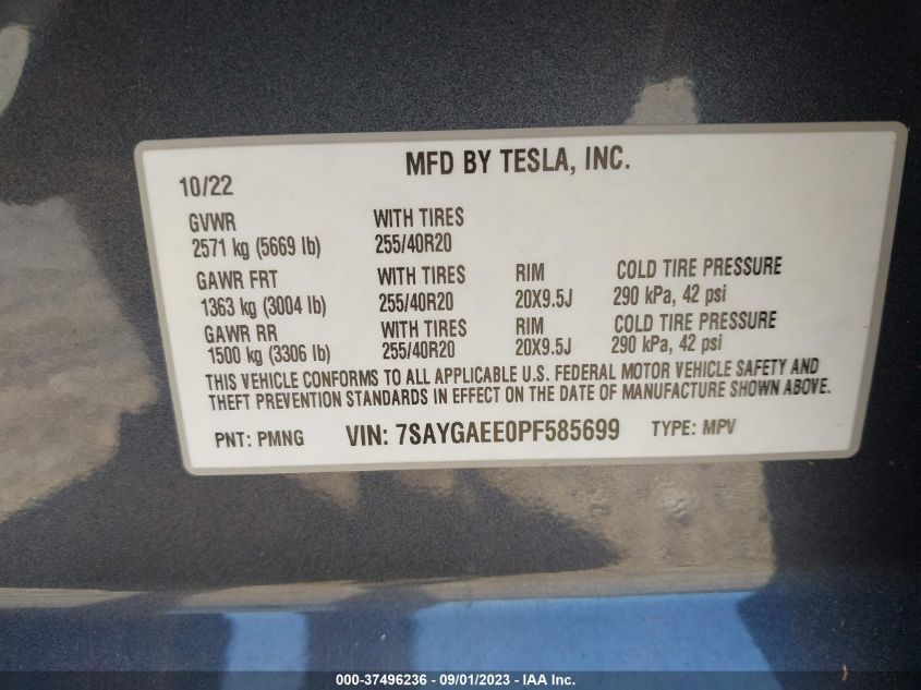 2023 TESLA MODEL Y LONG RANGE - 7SAYGAEE0PF585699