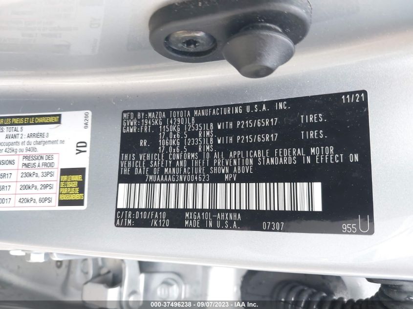 2022 TOYOTA COROLLA CROSS L - 7MUAAAAG3NV004623