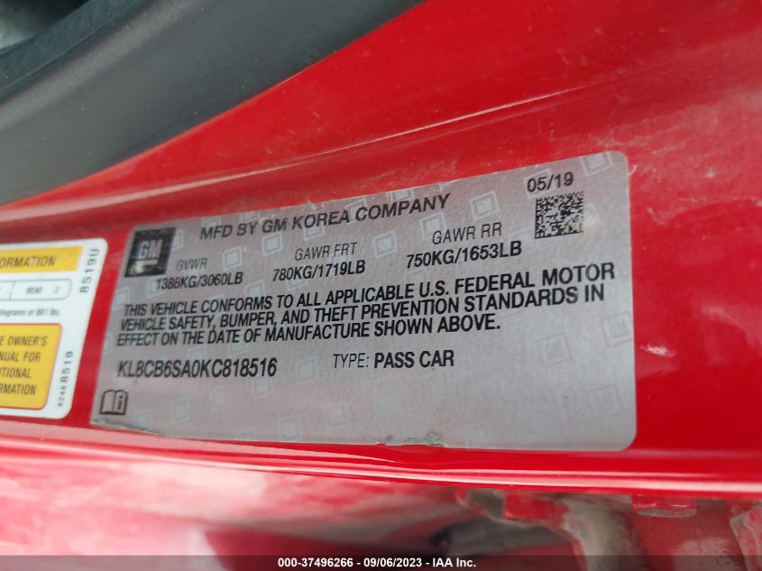 2019 CHEVROLET SPARK LS - KL8CB6SA0KC818516