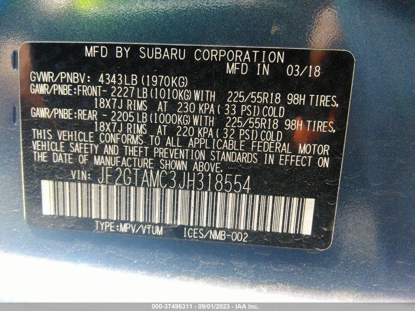 2018 SUBARU CROSSTREK LIMITED - JF2GTAMC3JH318554