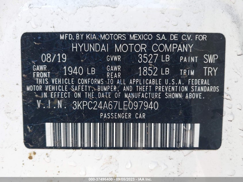 VIN 3KPC24A67LE097940 2020 HYUNDAI ACCENT SE