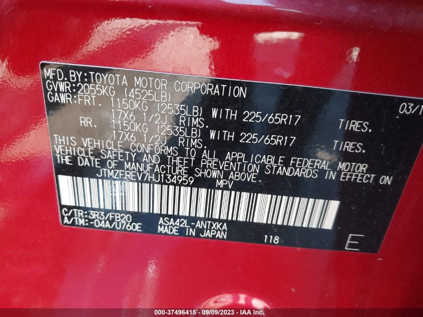 2017 TOYOTA RAV4 LE - JTMZFREV7HJ134959