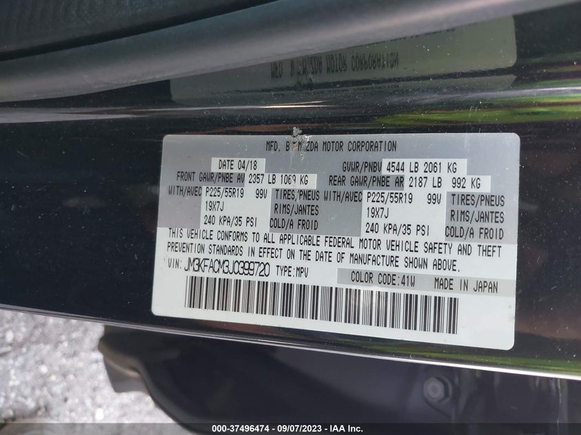 VIN JM3KFACM3J0399720 2018 MAZDA CX-5 TOURING