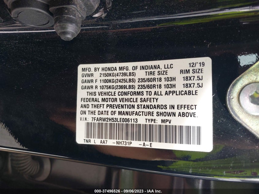 VIN 7FARW2H53LE006113 2020 HONDA CR-V EX