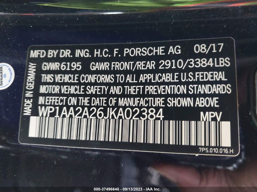 2018 PORSCHE CAYENNE - WP1AA2A26JKA02384
