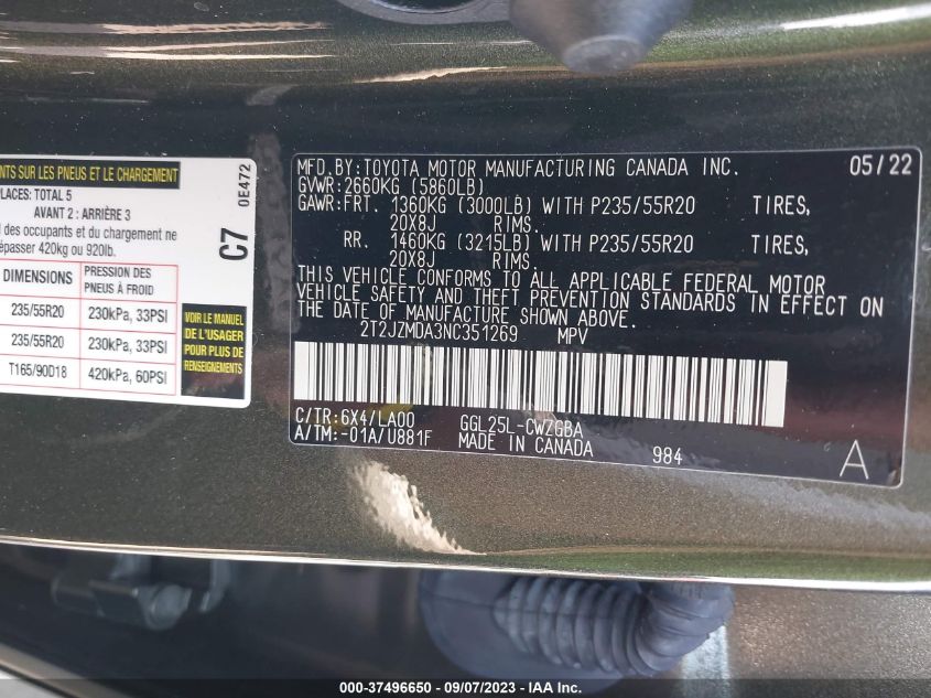 2022 LEXUS RX 350 - 2T2JZMDA3NC351269