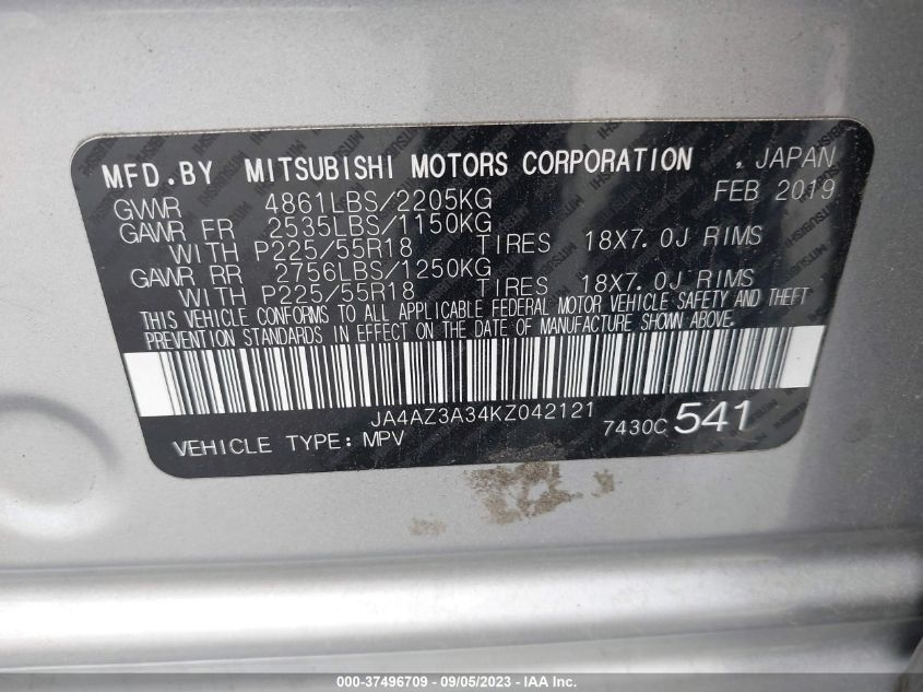 2019 MITSUBISHI OUTLANDER ES/SE/SEL/LE - JA4AZ3A34KZ042121
