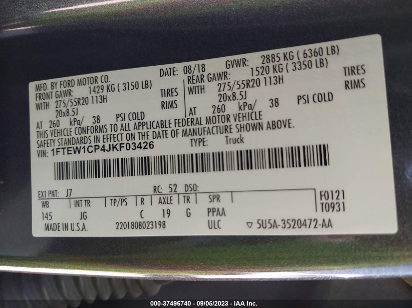 2018 FORD F-150 XL/XLT/LARIAT - 1FTEW1CP4JKF03426
