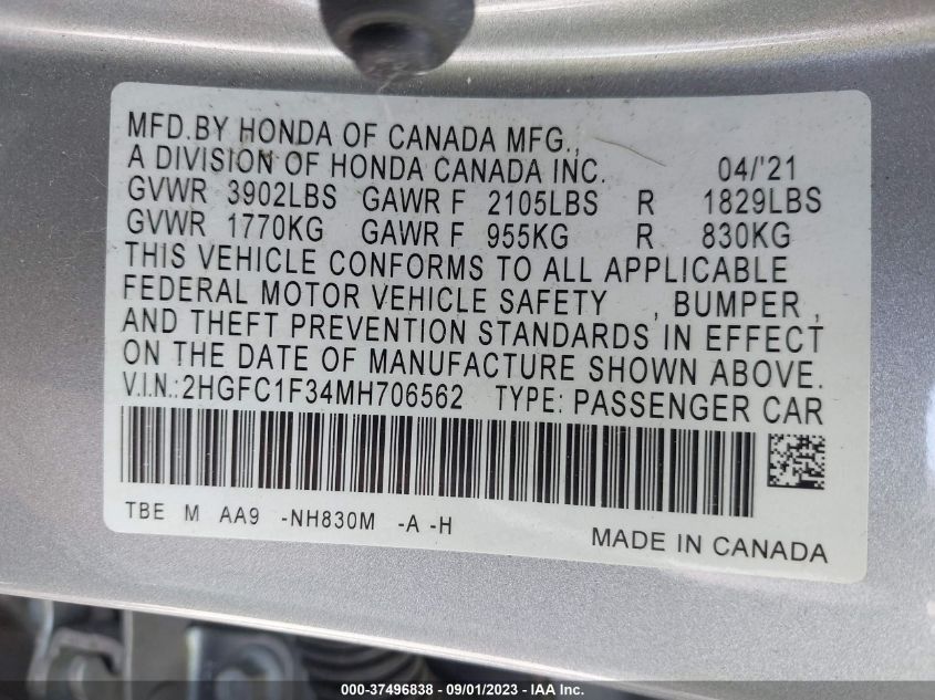 2HGFC1F34MH706562 Honda Civic Sedan EX 9