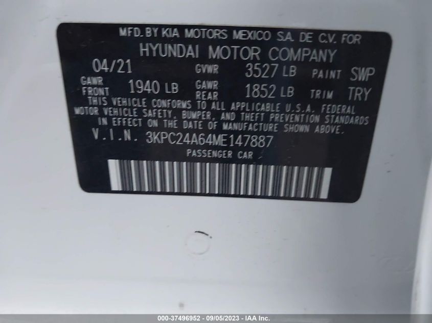 2021 HYUNDAI ACCENT SE - 3KPC24A64ME147887