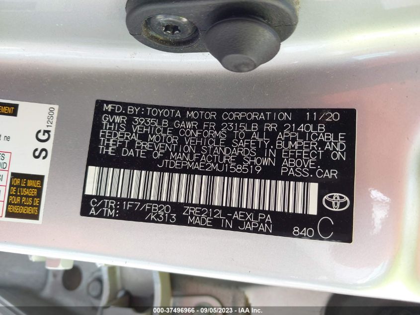 2021 TOYOTA COROLLA LE - JTDEPMAE2MJ158519