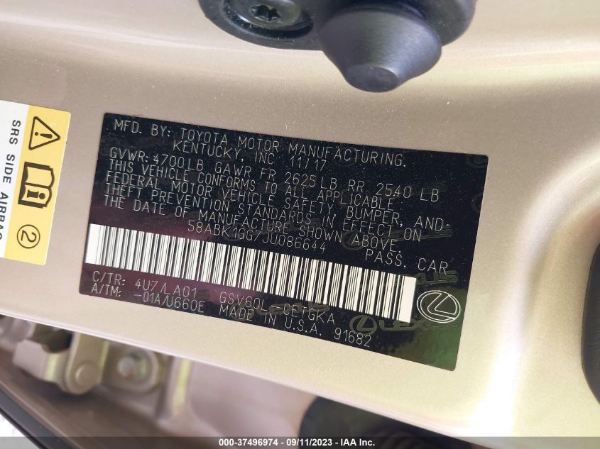 2018 LEXUS ES ES 350 - 58ABK1GG7JU086644