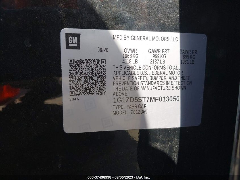 2021 CHEVROLET MALIBU LT - 1G1ZD5ST7MF013050