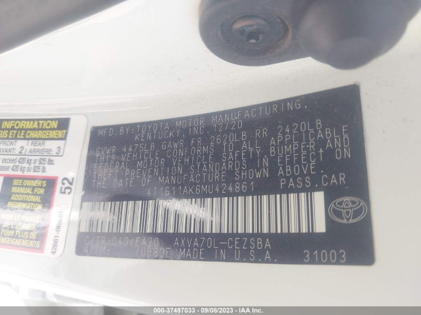 2021 TOYOTA CAMRY SE/SE NIGHT SHADE - 4T1G11AK6MU424861