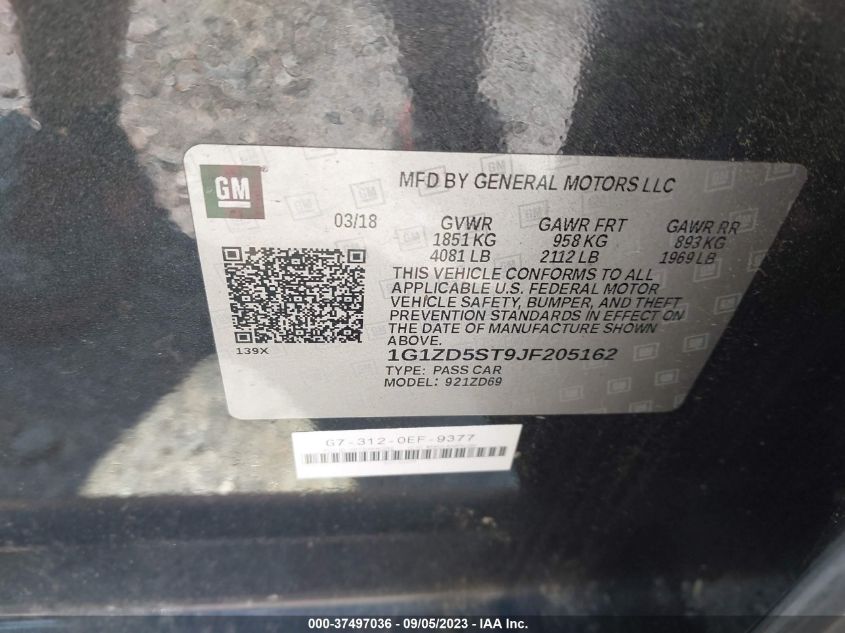 2018 CHEVROLET MALIBU LT - 1G1ZD5ST9JF205162