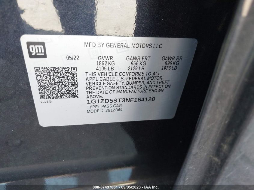 2022 CHEVROLET MALIBU LT - 1G1ZD5ST3NF164128