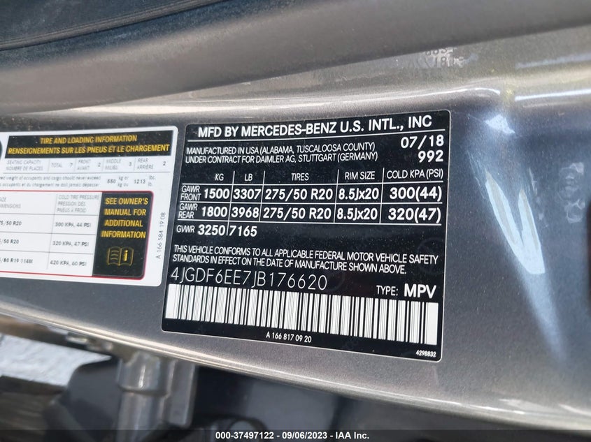 VIN 4JGDF6EE7JB176620 2018 MERCEDES-BENZ GLS GLS 450
