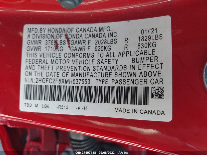 2021 HONDA CIVIC SEDAN SPORT - 2HGFC2F8XMH537553