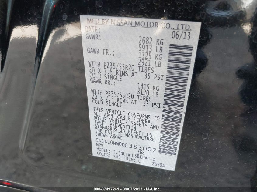 2013 INFINITI JX - 5N1AL0MM0DC353007