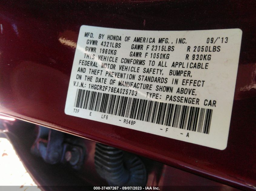 2014 HONDA ACCORD SEDAN EX - 1HGCR2F76EA025703