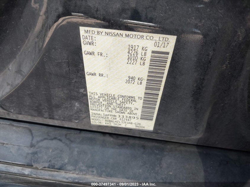 VIN 1N4AL3AP4HN333895 2017 NISSAN ALTIMA 2.5 SR