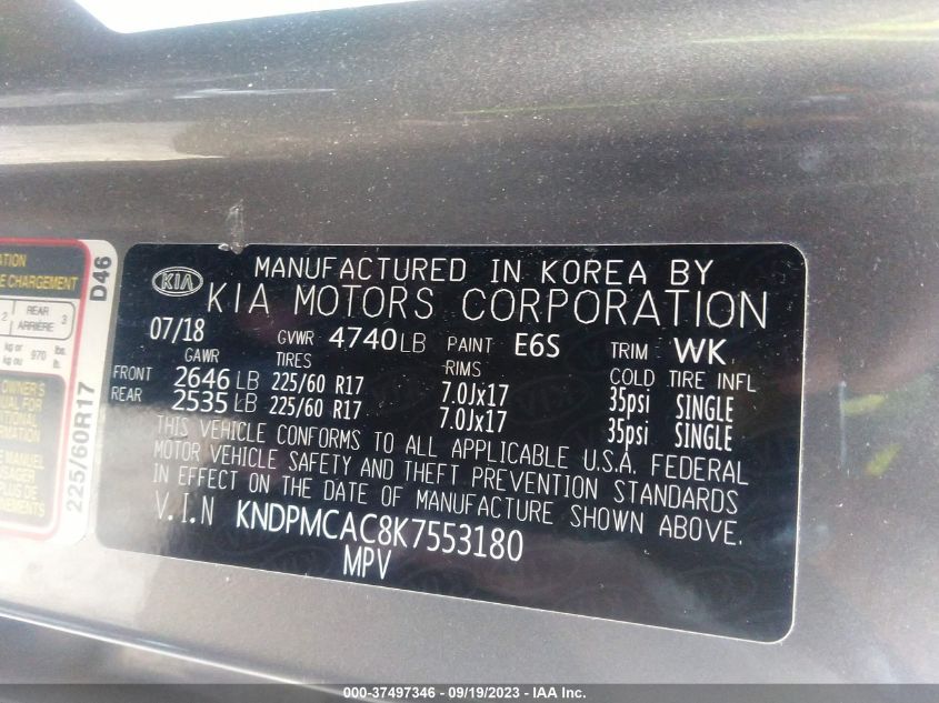 2019 KIA SPORTAGE LX - KNDPMCAC8K7553180