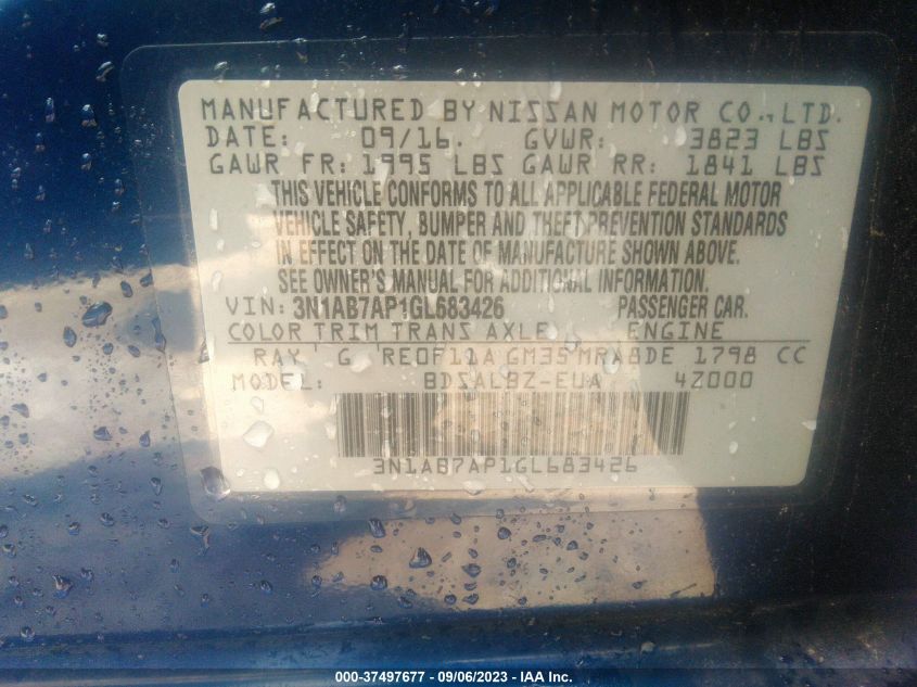 2016 NISSAN SENTRA S - 3N1AB7AP1GL683426