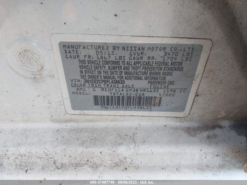 2015 NISSAN VERSA NOTE S/S PLUS/SV/SR/SL - 3N1CE2CP0FL438633
