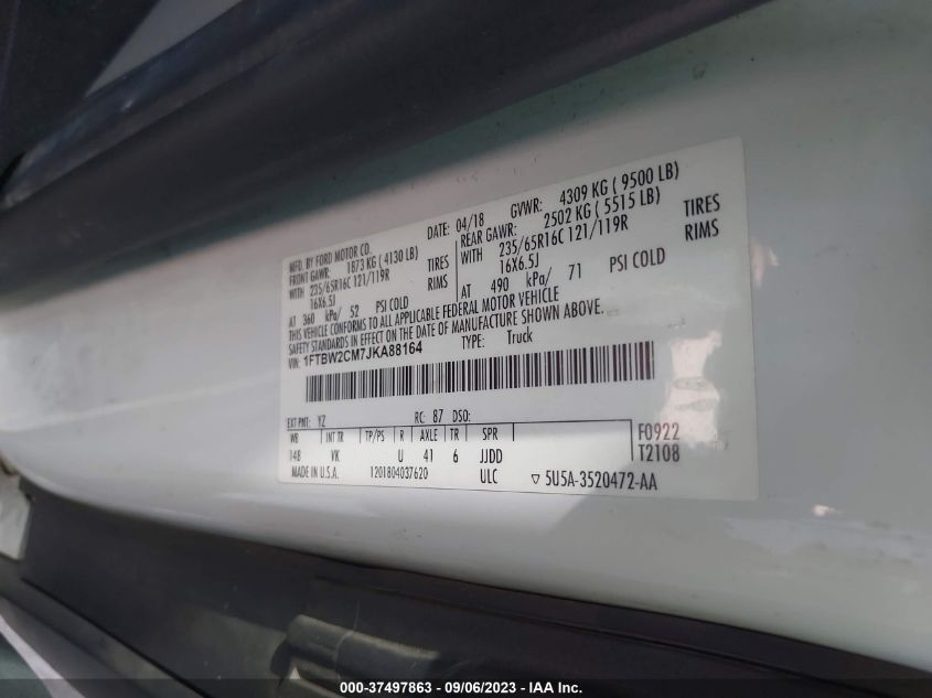 2018 FORD TRANSIT VAN - 1FTBW2CM7JKA88164