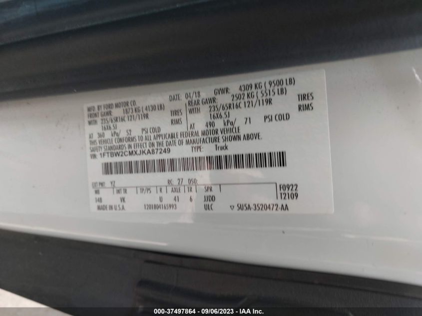 2018 FORD TRANSIT-350 - 1FTBW2CMXJKA87249