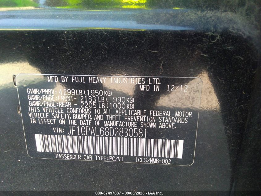 2013 SUBARU IMPREZA WAGON 2.0I SPORT PREMIUM - JF1GPAL68D2830581