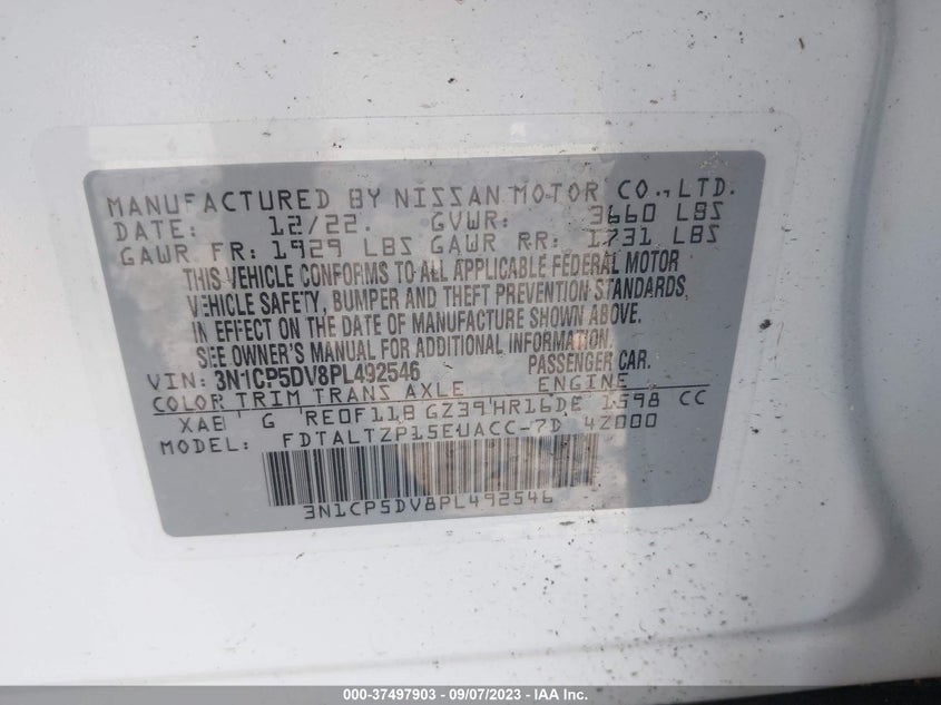 VIN 3N1CP5DV8PL492546 2023 NISSAN KICKS SR