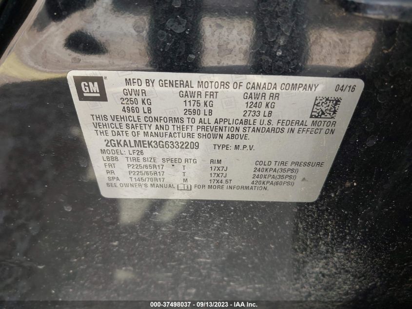 2016 GMC TERRAIN SLE - 2GKALMEK3G6332209