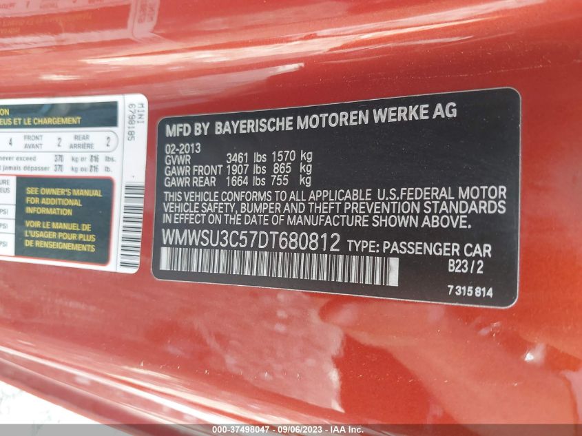 2013 MINI COOPER HARDTOP - WMWSU3C57DT680812