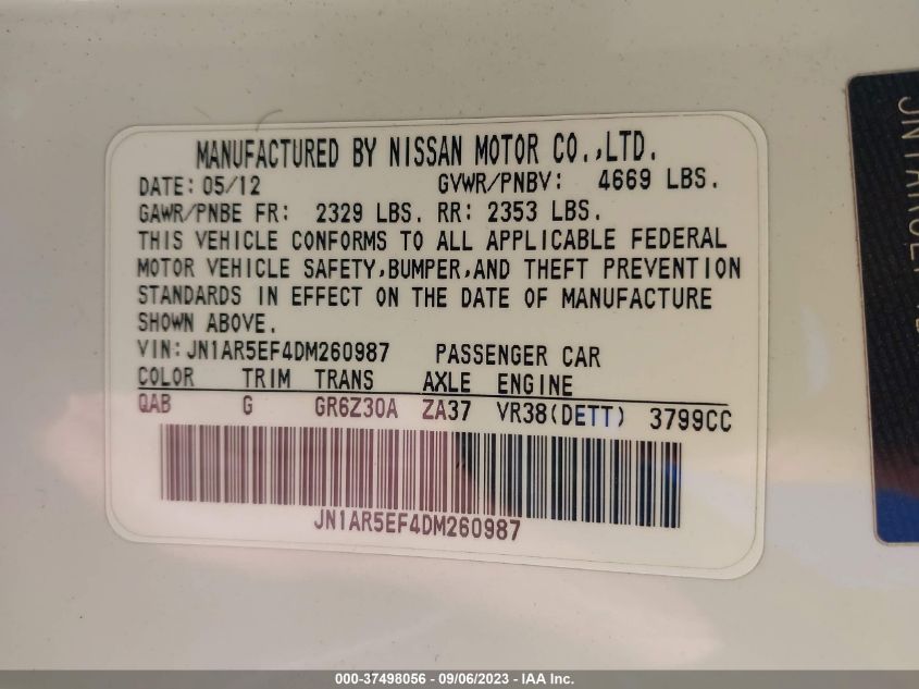 2013 NISSAN GT-R PREMIUM JN1AR5EF4DM260987