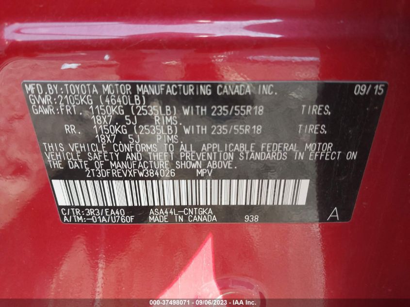 2015 TOYOTA RAV4 LIMITED - 2T3DFREVXFW384026