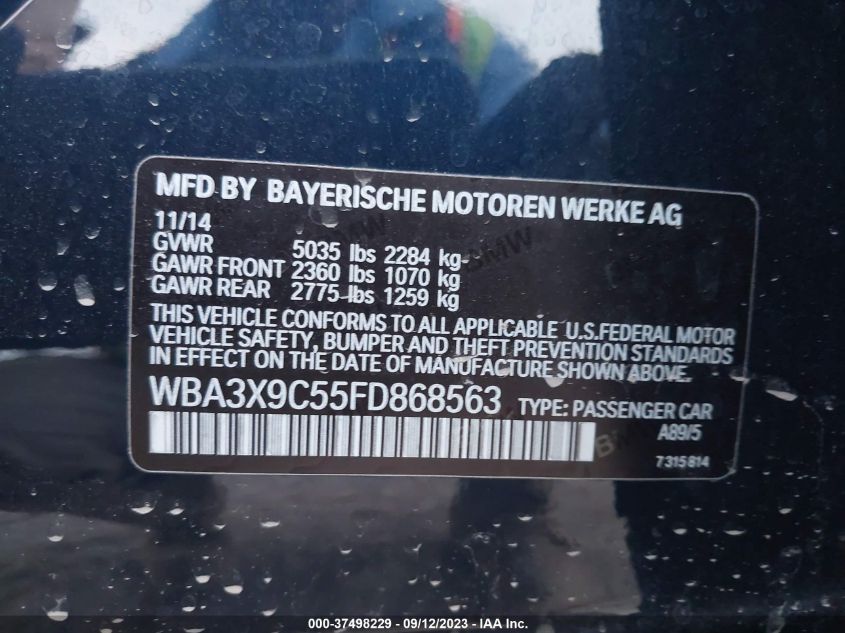2015 BMW 3 SERIES GRAN TURISMO 335I XDRIVE WBA3X9C55FD868563