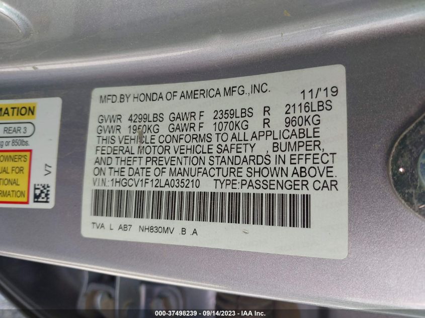 2020 HONDA ACCORD SEDAN LX - 1HGCV1F12LA035210