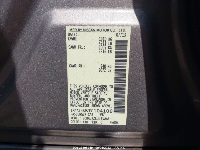 2014 NISSAN ALTIMA 2.5 S - 1N4AL3AP2EC104106